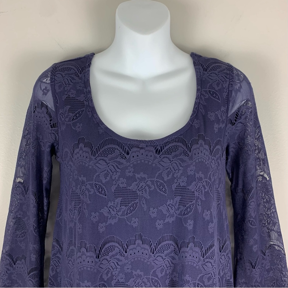 Altar’d State Lost In The City Dress Mini Purple Lace Bell Sleeves Women’s Sz XS - Picture 5 of 13